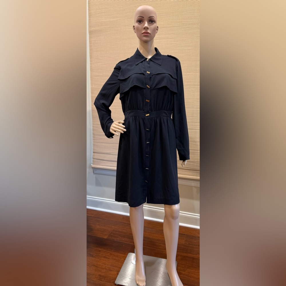 Antonio Melani Gold Button Down Military Style Elegant Black Dress